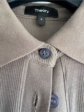 Theory Taupe Ribbed Button-Up Polo